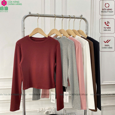 Áo thun trơn Hiền Trần BOUTIQUE cổ tròn crop dáng lỡ tay dài mặc thu đông siêu xinh cho nữ - Top Nữ Women A10