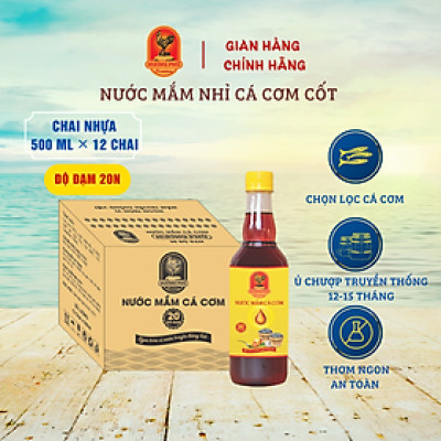 Nước mắm cá cơm Hương Phú 20 độ đạm 500ML - Thùng 12 chai - Hàng Chính Hãng