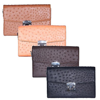 HC6451-52-53-54 - Túi cầm tay nữ Huy Hoàng da đà điểu màu đen, nâu đất, vàng bò, nâu đỏ