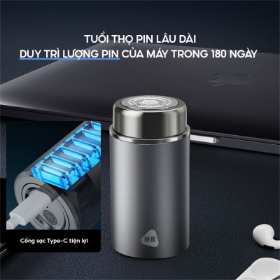 Máy cạo râu mini Enchen Z3 - Lưỡi dao 3 vòng tự mài, chống kẹt râu, pin dùng đến 3 tháng - Hàng chính hãng