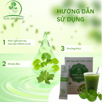 Nông Xanh Garden Bột Rau Má Thủy Canh Nguyên Chất Có Đường Hộp 15 gói (3gr/1 gói) hòa tan uống liền, dễ uống thanh nhiệt
