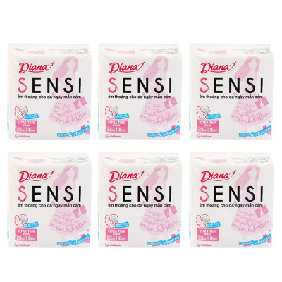 Combo 6 Băng Vệ Sinh Diana Sensi Siêu Mỏng Cánh (Gói 8 Miếng)