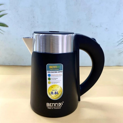 Ấm siêu tốc mini Bennix BN-008EK 2 lớp cao cấp 0.8L, sôi nhanh, an toàn, bảo hành 24 tháng Hàng chính hãng
